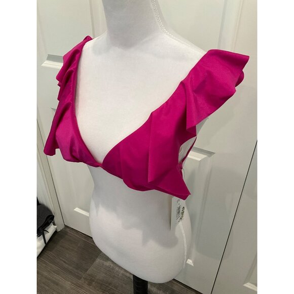 Chelsea & Violet Fuchsia Pink Padded Ruffle Bikini Top NEW size SMALL - Picture 3 of 6